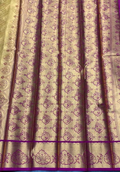 Vegan Silk Saree Golden Yellow Colour with Pink and Copper Border