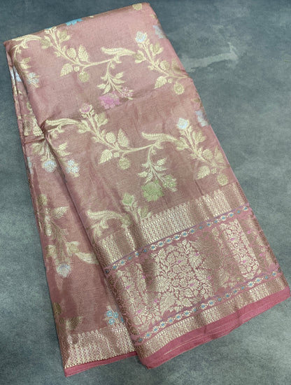 Meenakari Banaras Tissue Silk Saree Light Rose Pink Colour
