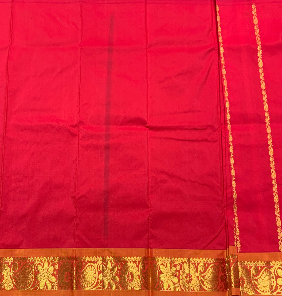 Red Shade Semi Silk Kids Pattu Pavadai with Contrast border for Age 2 to 5 Years