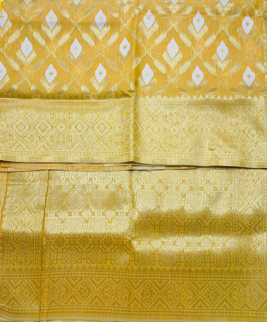 Banaras Katan Saree Yellow Colour with Katan Work Border