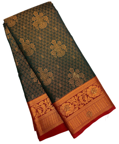 Art Silk Saree Green Shade with Red Border