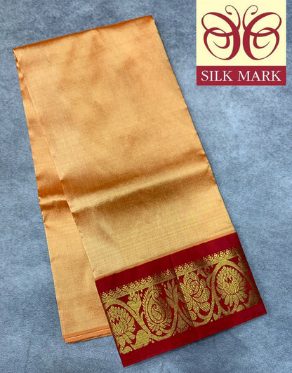 Golden Yellow Shade Pure Kanchipuram Kids Pattu Pavadai with Contrast Border for age 2 to 5