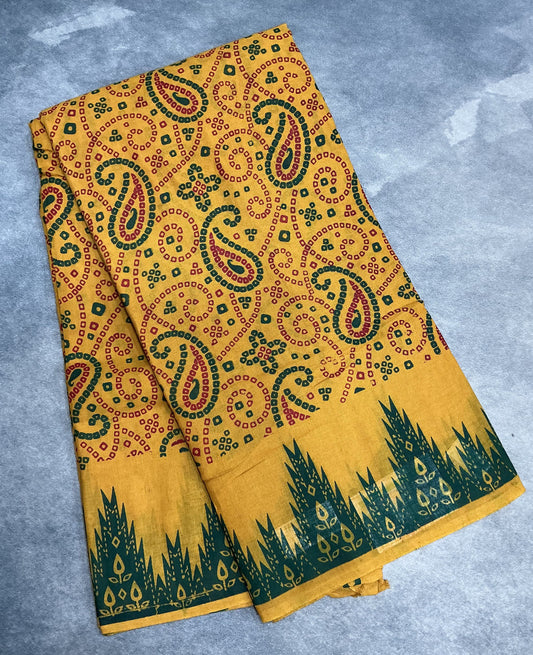 MulMul Cotton Mustard Yellow Colour with Temple Border