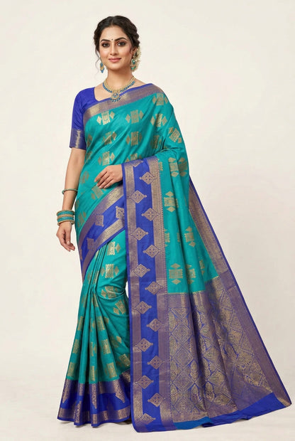 Soft Silk Casual Saree Sapphire with Rettai Pettu Blue Colour Border