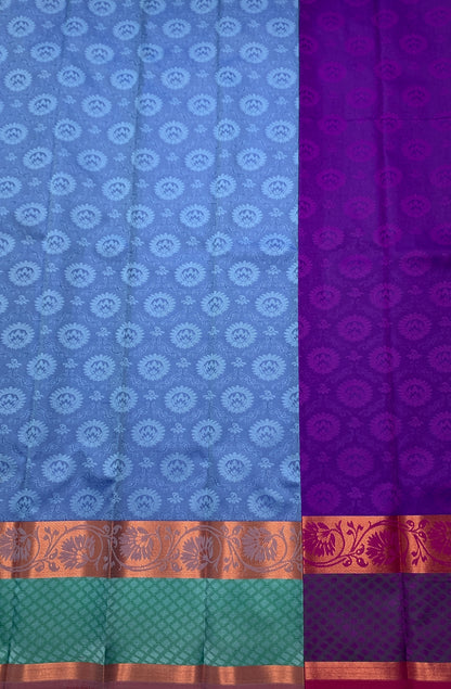 Synthetic Cotton Saree Sky Blue Shade with Sapphire and Copper Zari Border