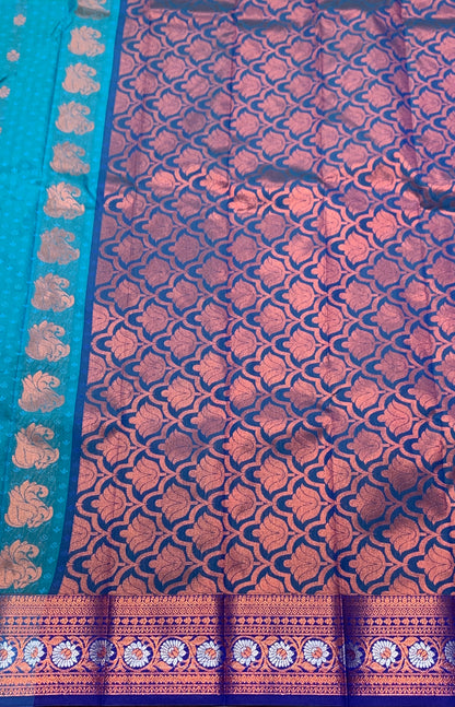 Vegan Silk Saree Sky Blue Colour Saree with Copper Border
