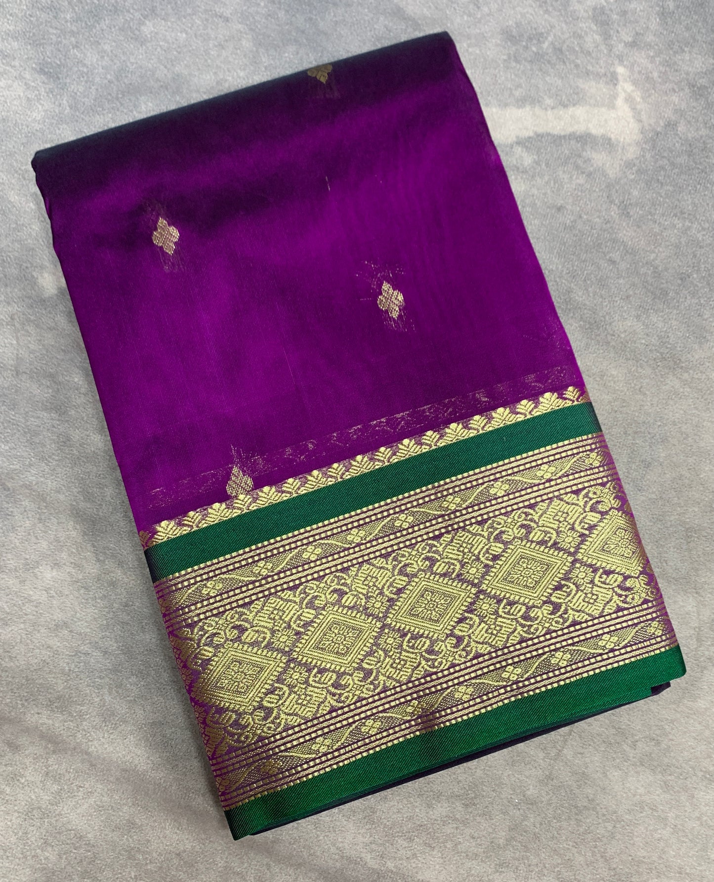 Magenta Colour Saree with Golden and Green Border