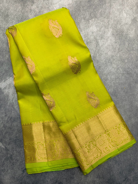 Pure Kanchipuram Silk Saree Apple Green Colour
