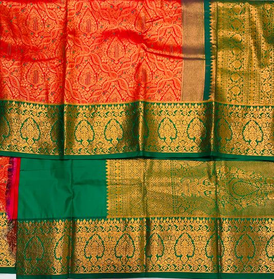 Vegan Silk Saree Red shade with Green Border