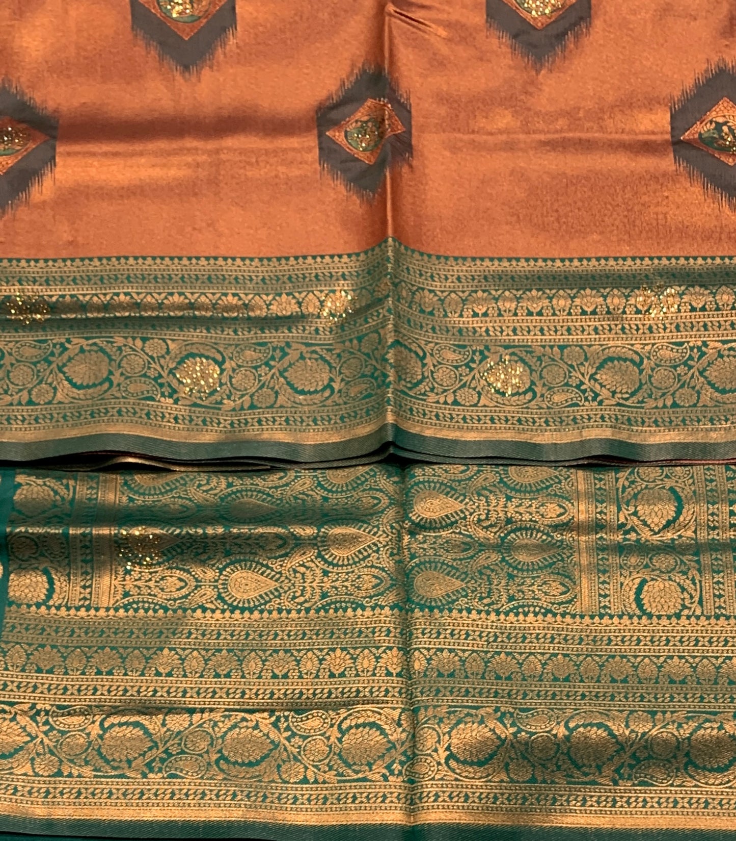 Art Silk Saree Maroon Colour and Stone Work with Green Border