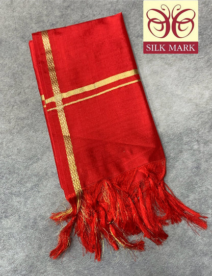 2 Mulam Silk Pooja Towel Red Colour