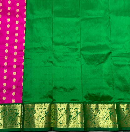 Pink Shade Pure Kanchipuram Kids Pattu Pavadai with Contrast Border for Newborn to 2 Years