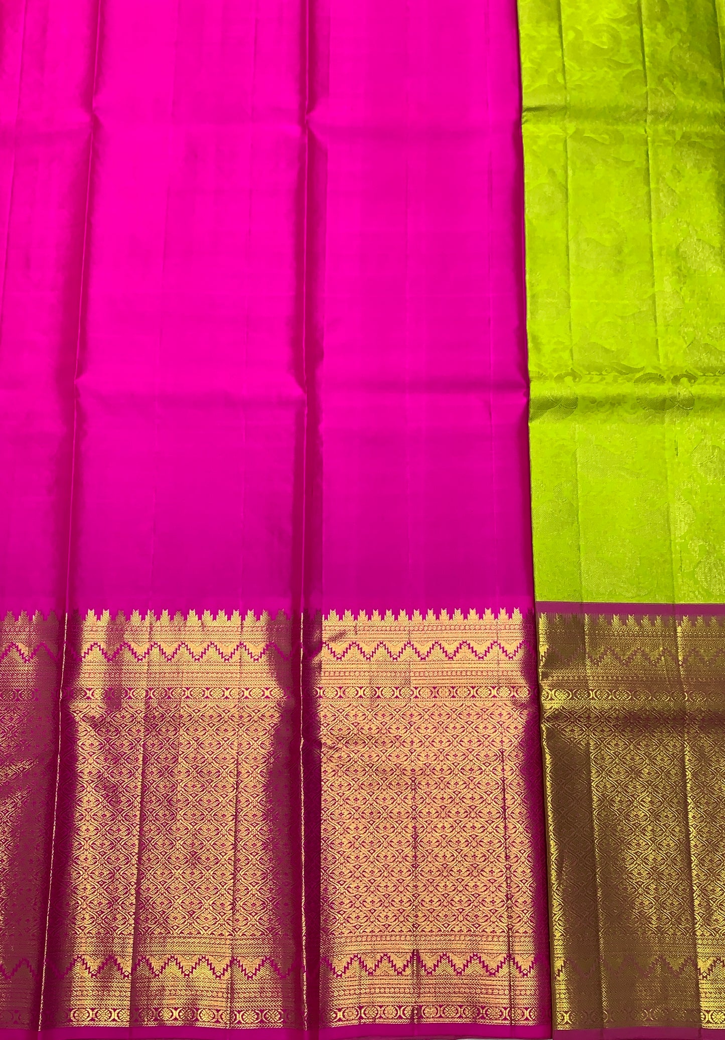 Pista Green Shade Pure Kanchipuram Kids Pattu Pavadai with Contrast Border for Age Above 10 Years