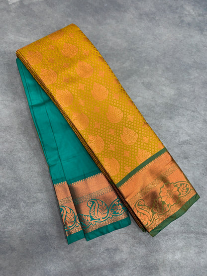 Vegan Silk Saree Lime Green Colour with Light Green and Copper Border