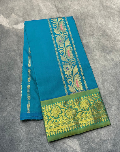 Sky Blue Shade Semi Silk Kids Pattu Pavadai with Contrast border for Age 2 to 5 Years