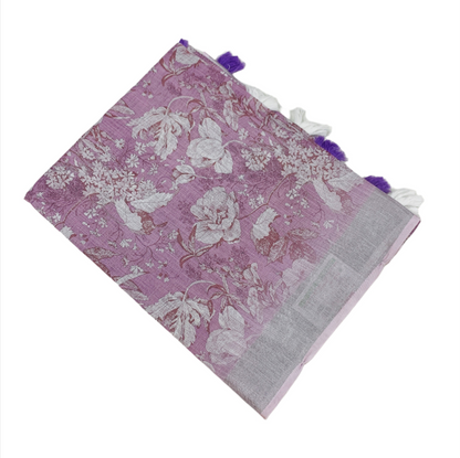 Jute Cotton Saree Lavender Shade with Thread Border