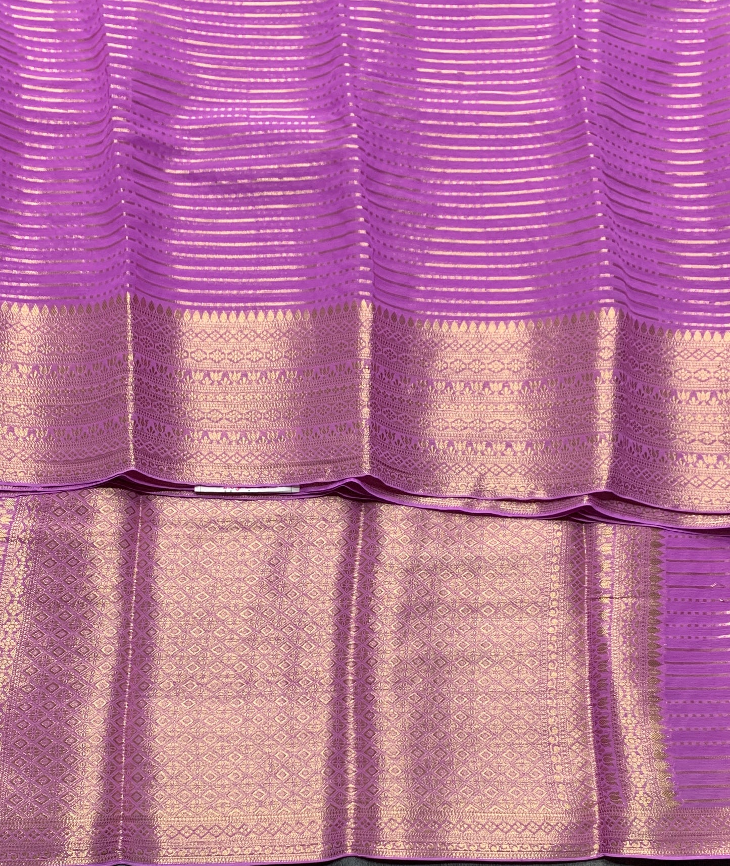 Georgette Saree Lavender Colour with Sliver Floral Design Border
