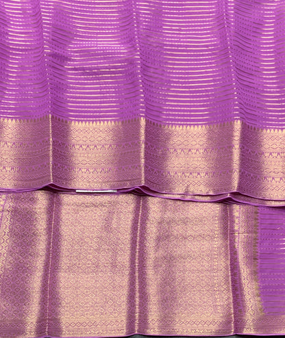 Georgette Saree Lavender Colour with Sliver Floral Design Border