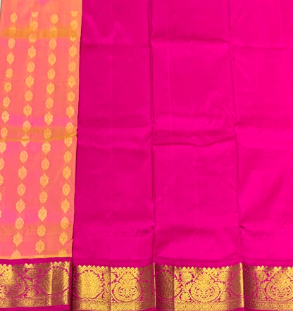 Baby Pink Shade Pure Kanchipuram Kids Pattu Pavadai with Contrast Border for Newborn to 2 Years