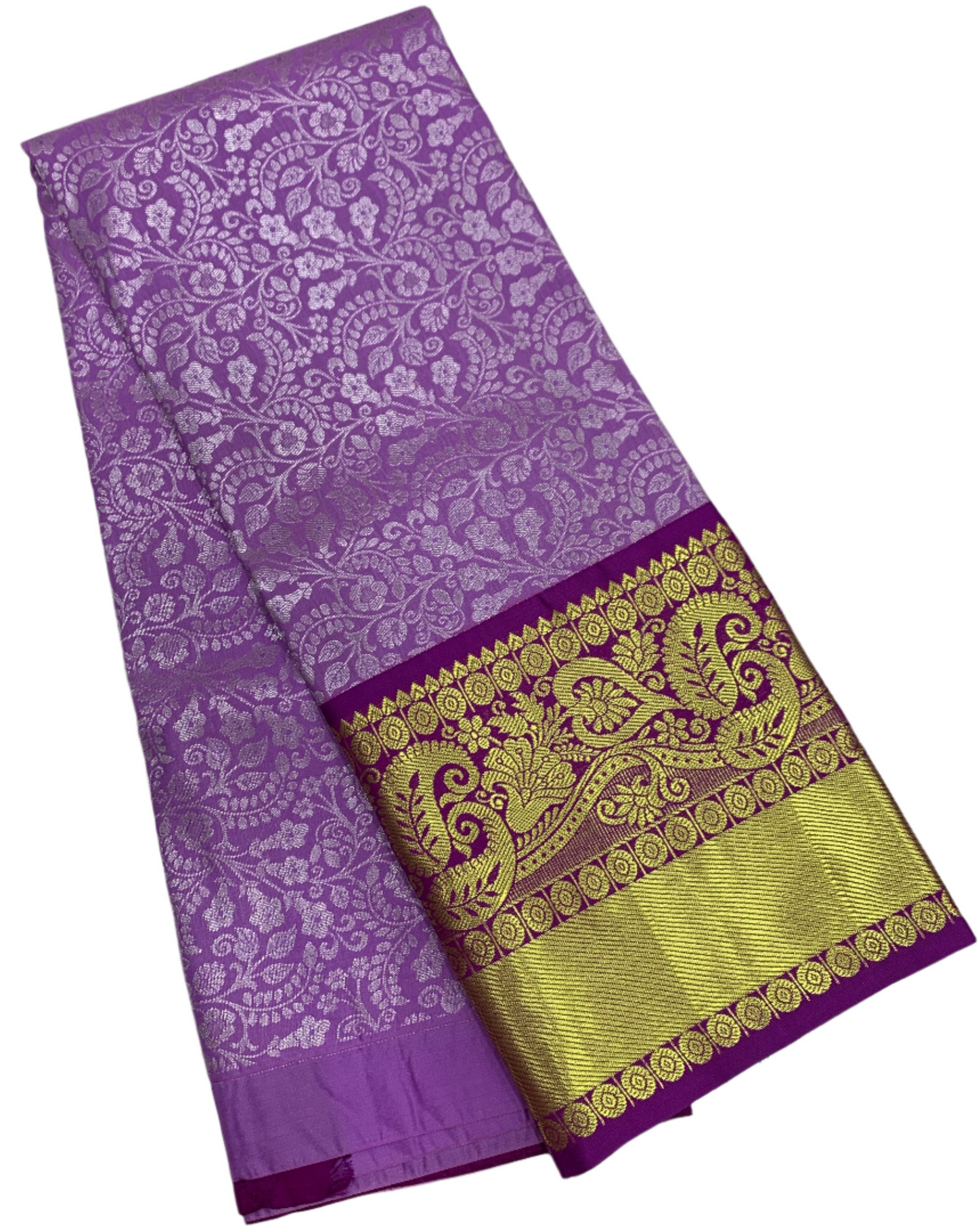 Lavender shade Vegan Silk Kids Pattu Pavadai with Contrast border for age above 10 years