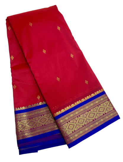 Reddish Pink Shade Saree with Golden and Blue Border