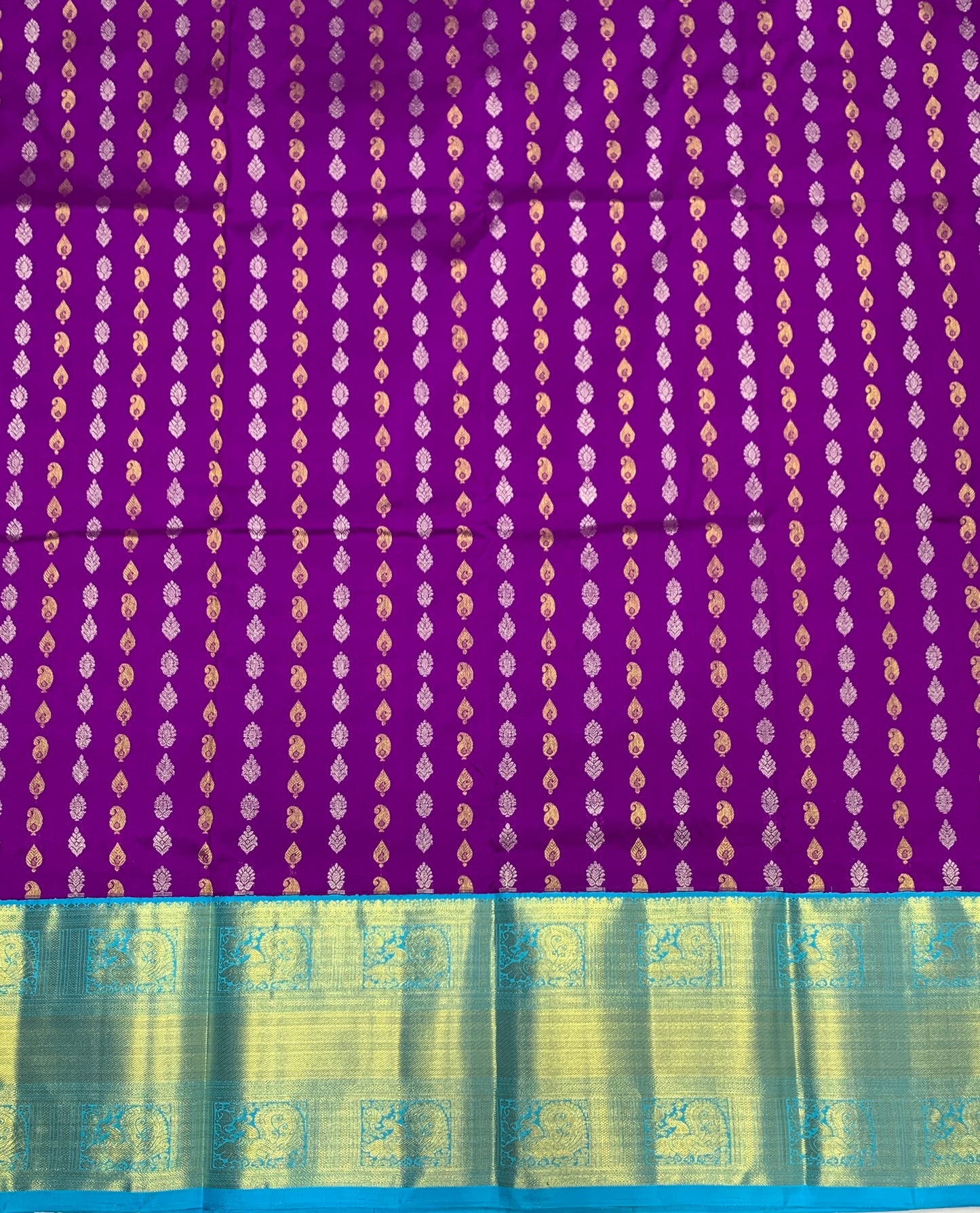 Violet shade Pure Kanchipuram Kids Pattu Pavadai with contrast border for age 5 to 10