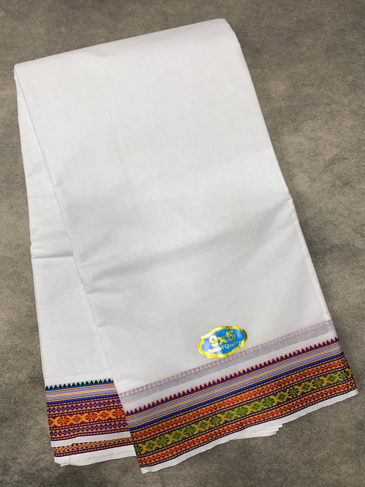 9X5 Cotton Dhoti White Colour with Red and Green Border with Angavastarm