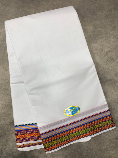 9X5 Cotton Dhoti White Colour with Red and Green Border with Angavastarm