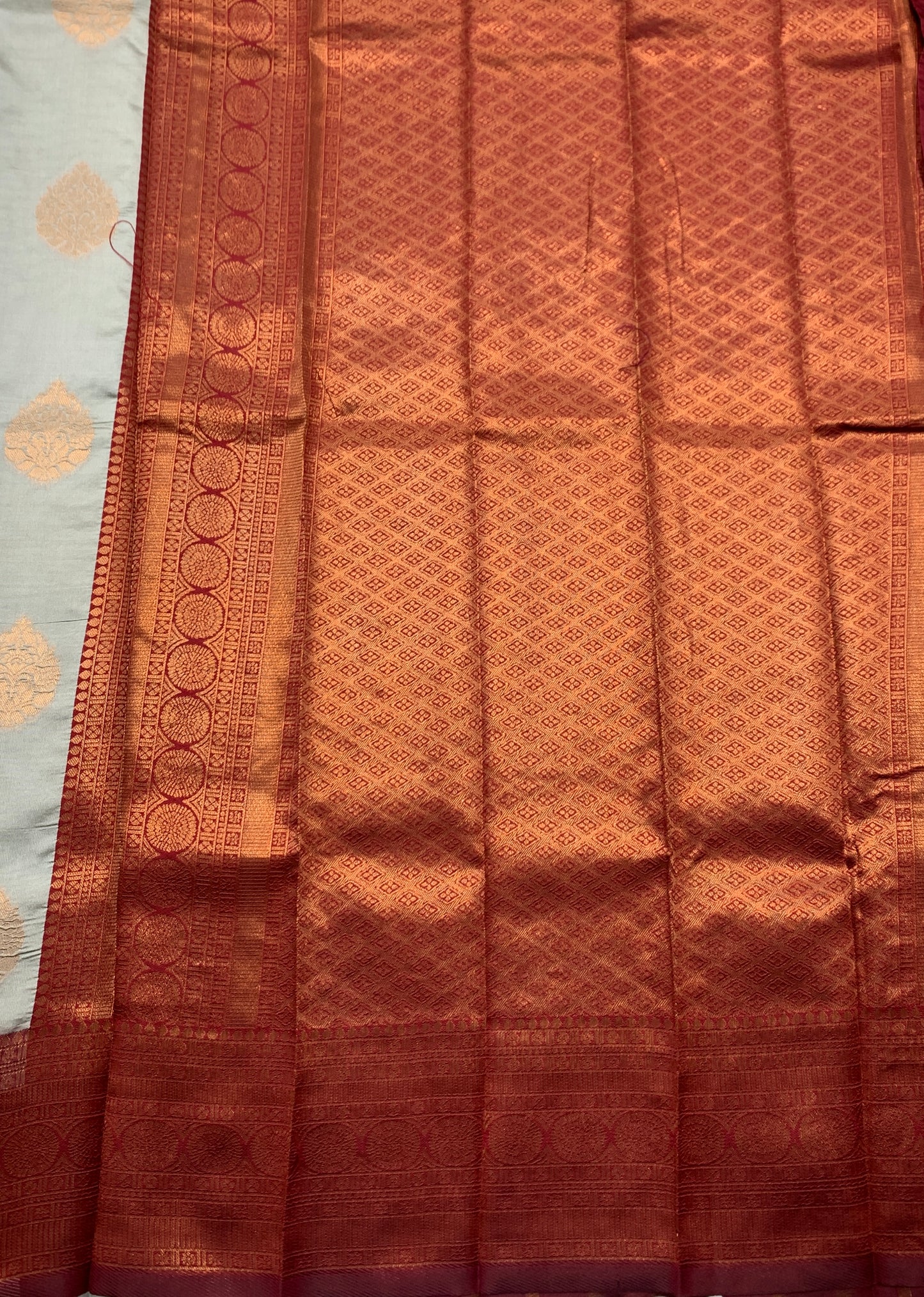 Art Silk Saree Light Gray Colour with Maroon Border