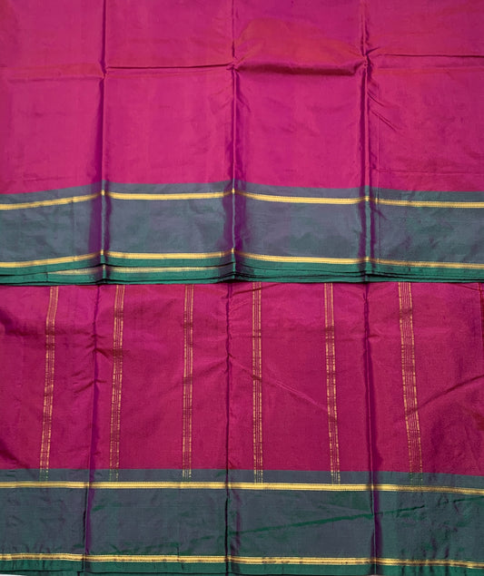 Arani Silk Saree Pinkish Maroon Colour with Green and Golden Border