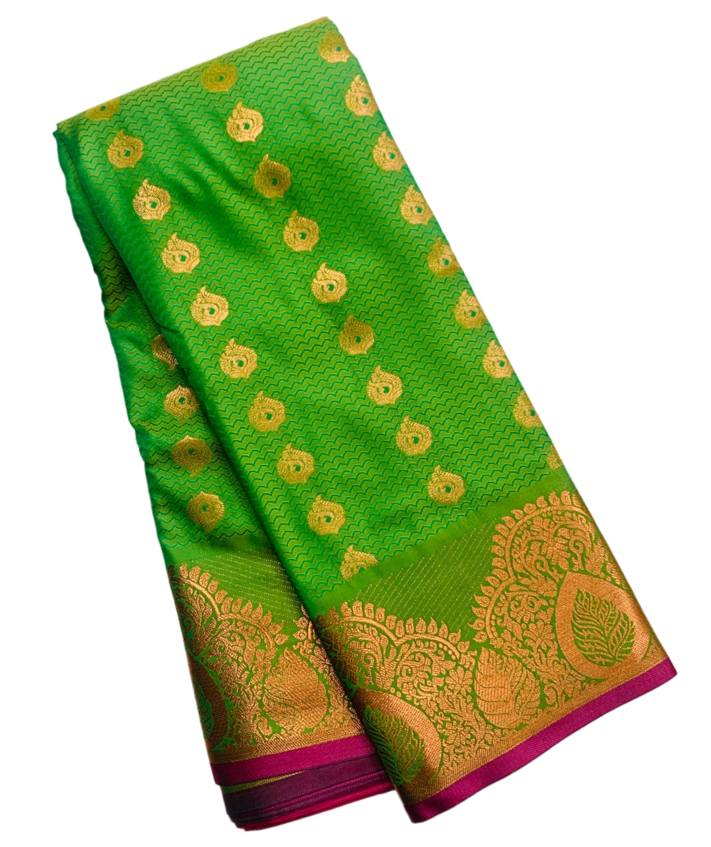 Vegan Silk Saree Light Green shade with Pink Border