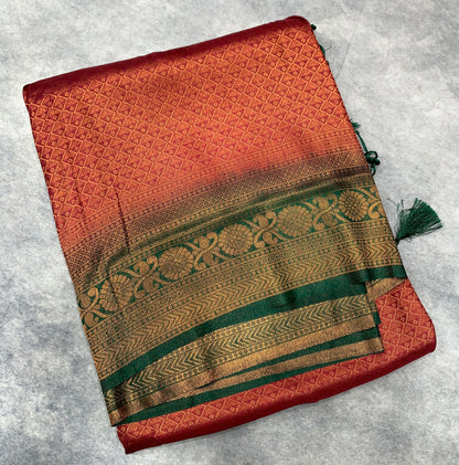 Soft Silk Saree Maroon Colour with Green Colour Pallu