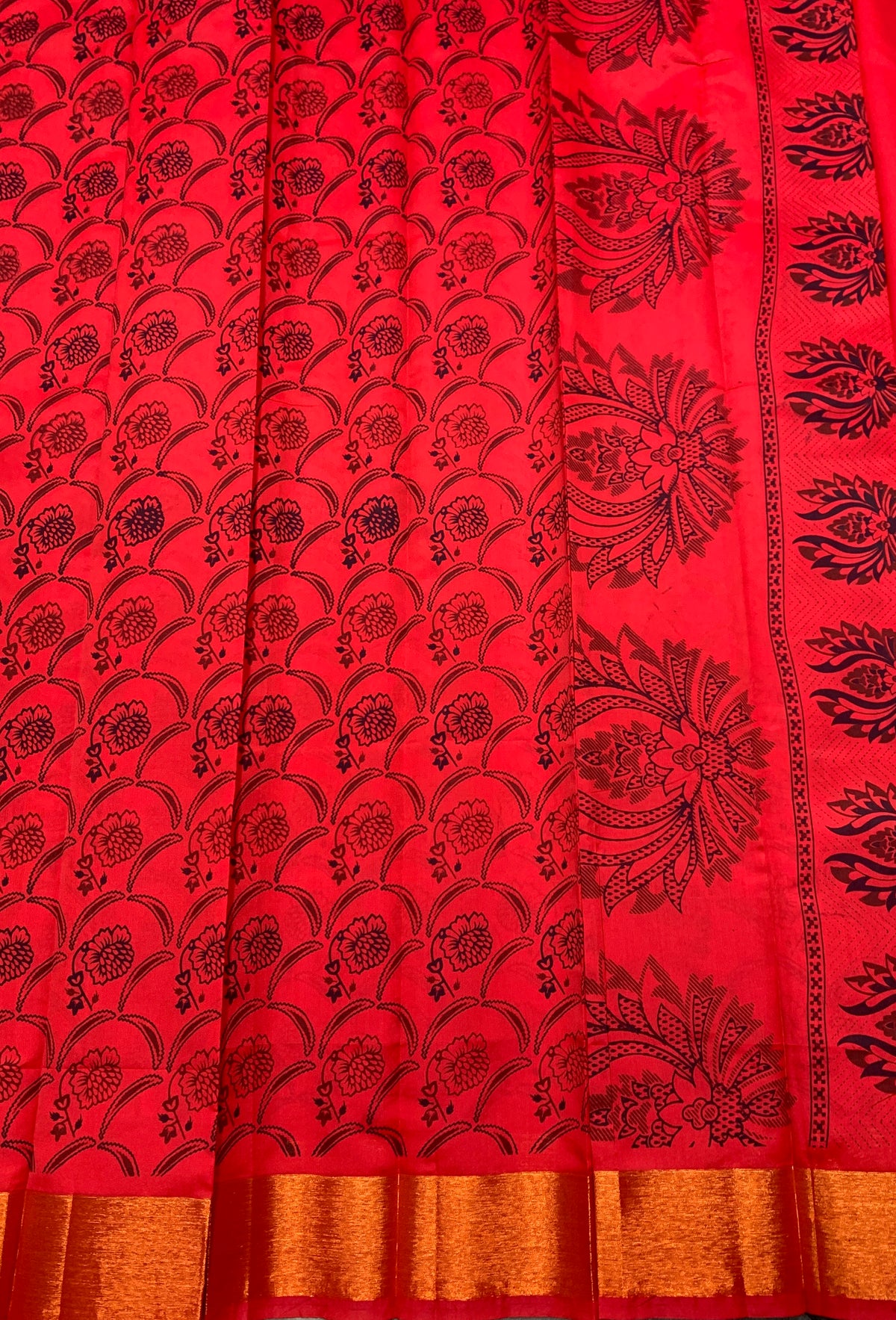 Fancy Cotton Saree Red Colour with Copper Border