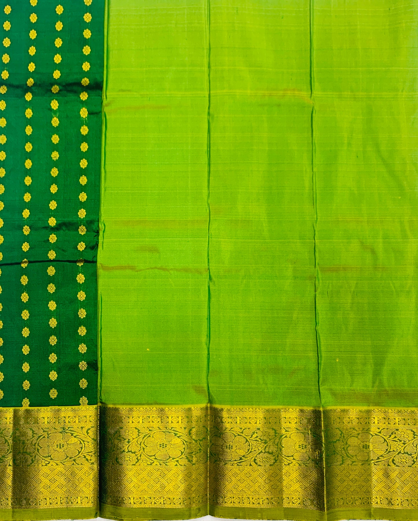 Green shade Pure kanchipuram Kids Pattu Pavadai with contrast border for newborn to 2 Years