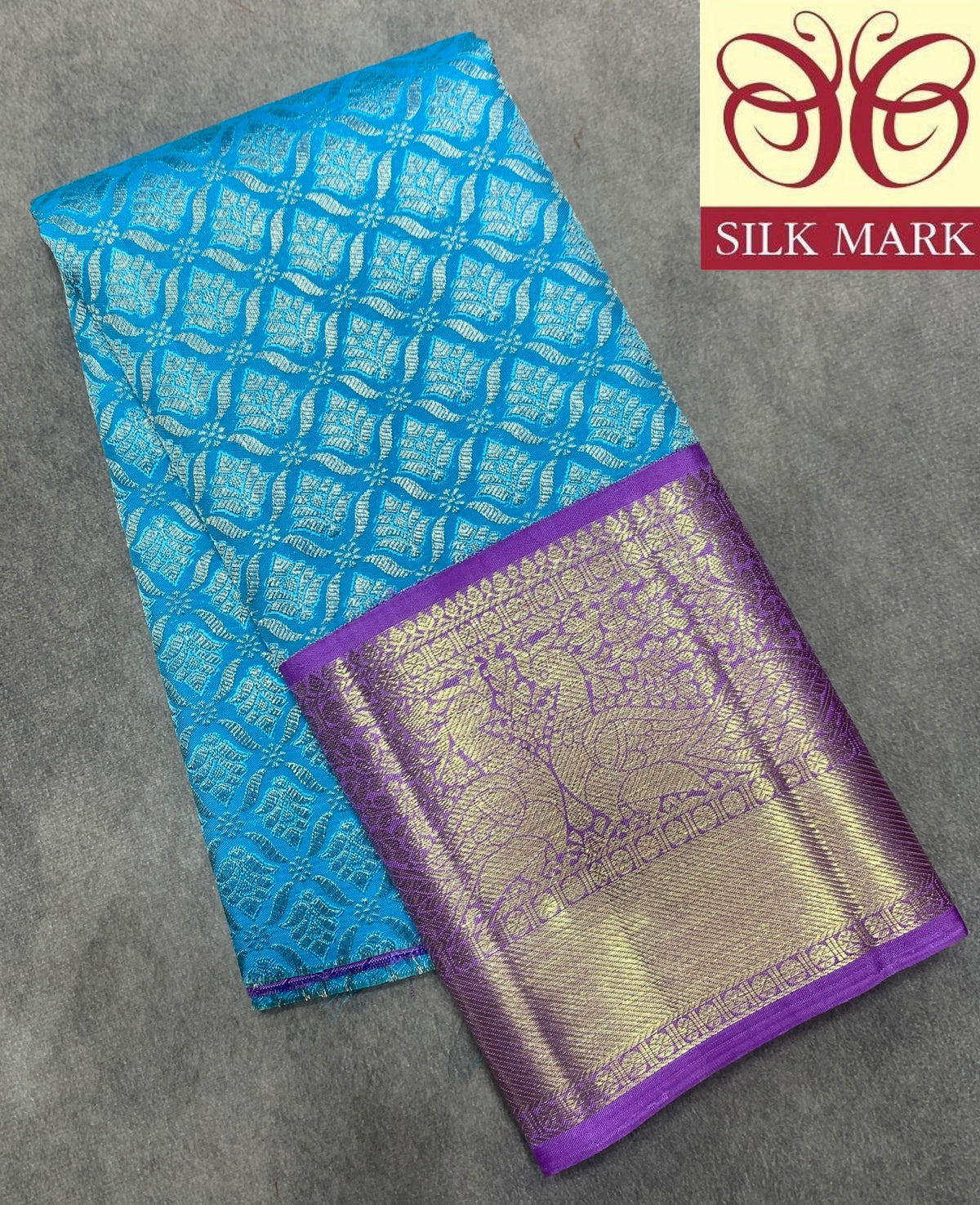 Sky Blue Shade Pure Kanchipuram Kids Pattu Pavadai with Contrast Border for Newborn to 2 Years