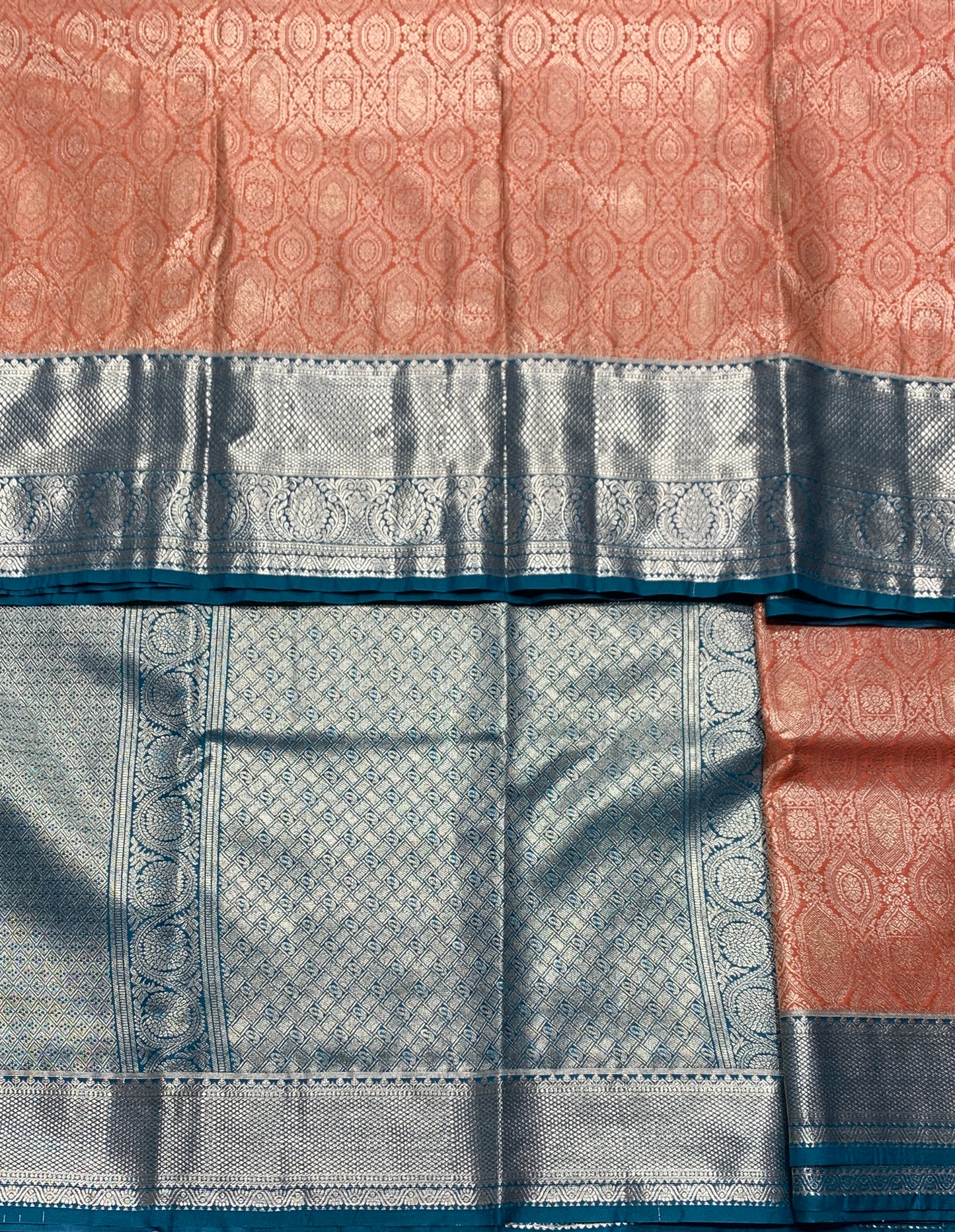 Fancy Tissue Saree Orange Colour with Rama Green Colour Border