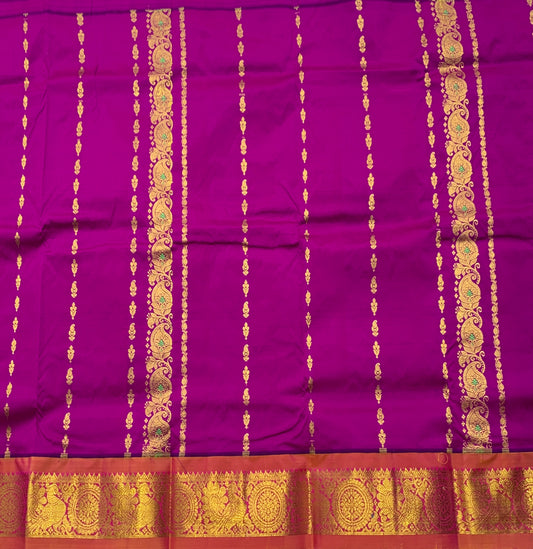 Magenta Shade Semi Silk Kids Pattu Pavadai with Contrast border for Age 2 to 5