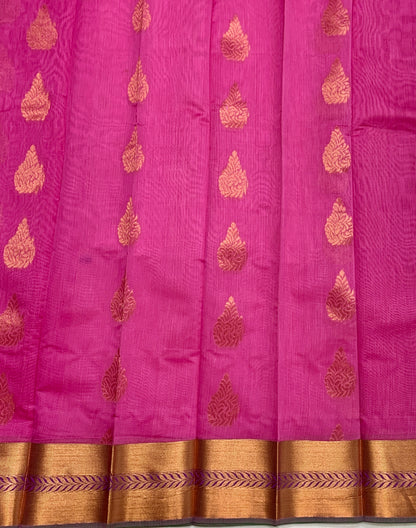 Baby Pink Shade Silk Cotton Saree with Copper Zari Border