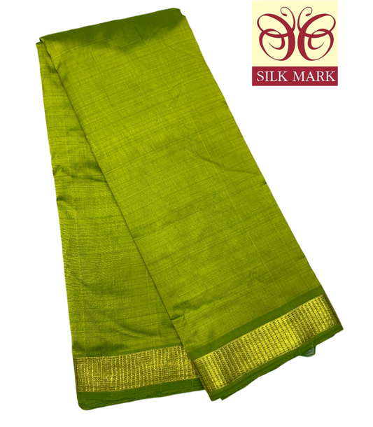 Pure Kanchipuram Silk Parrot Green Colour with Golden Zari Border