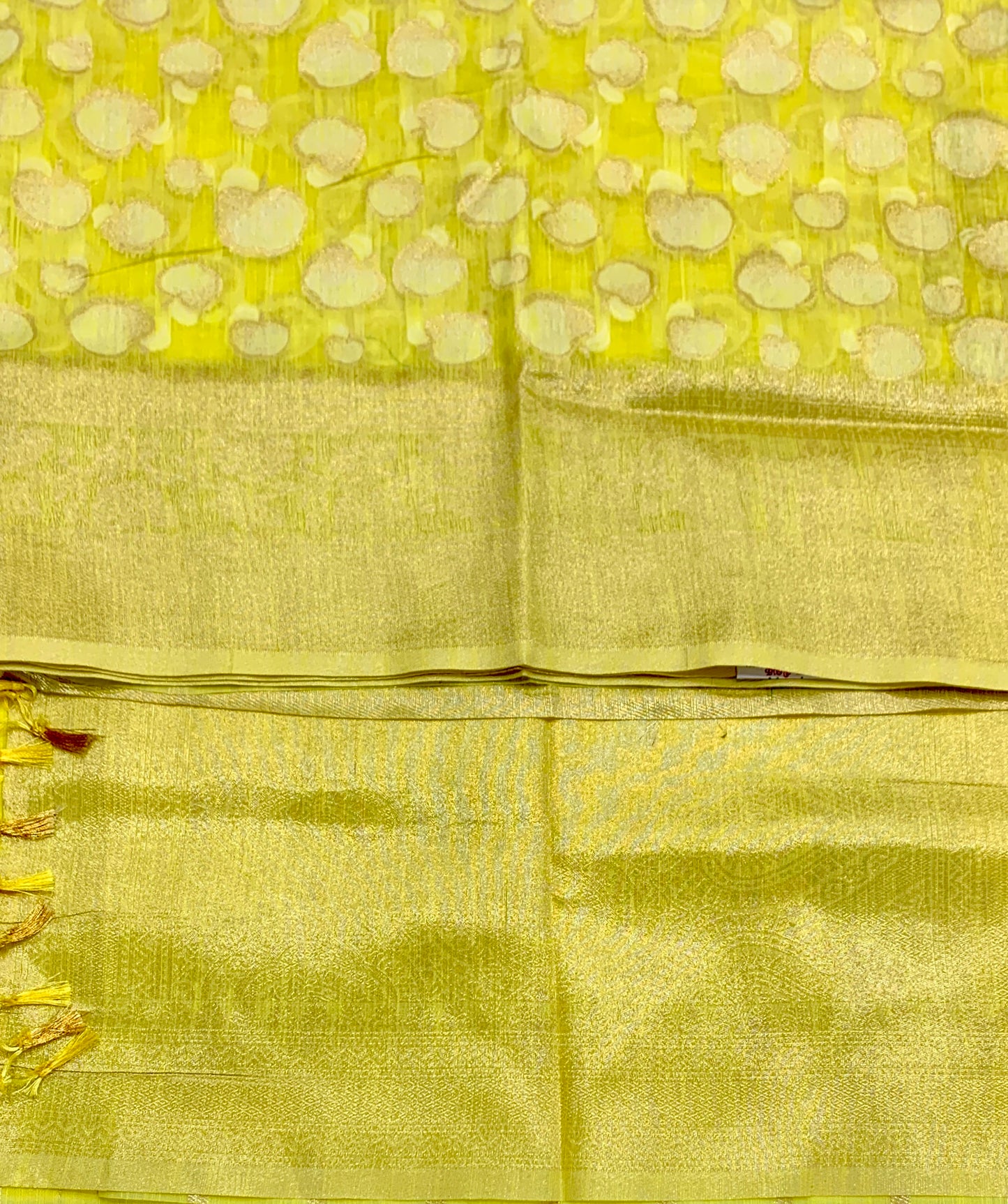 Banaras Katan Saree Yellow Colour with Katan Work Border