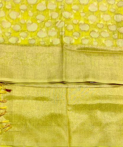 Banaras Katan Saree Yellow Colour with Katan Work Border