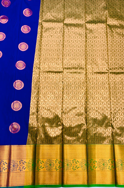 Vegan Silk Saree Blue shade with Copper Border