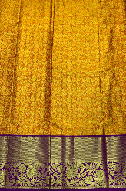 Golden shade Vegan Silk Kids Pattu Pavadai with Contrast border for age above 10 years