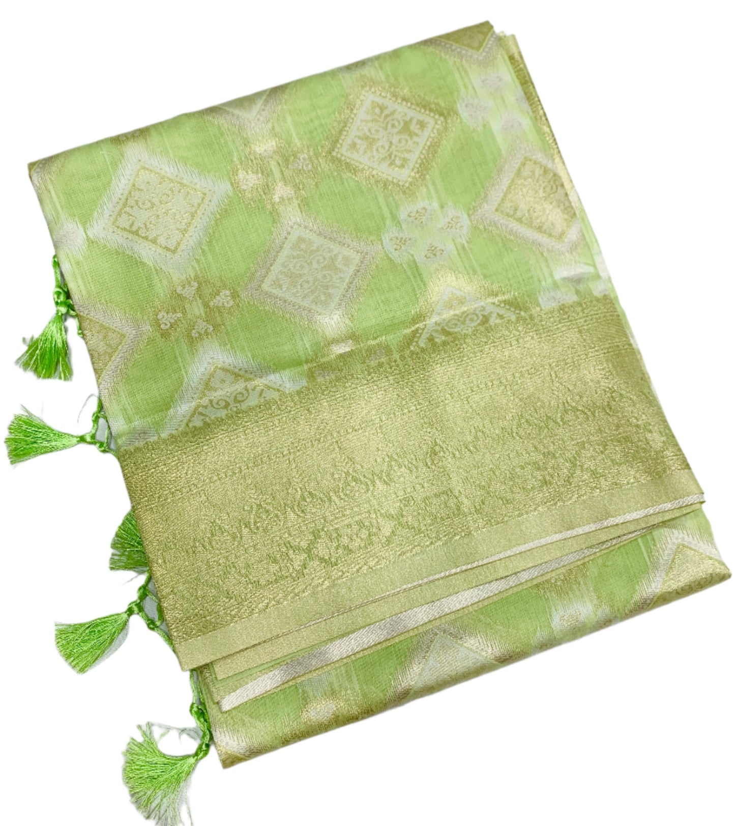 Soft Vegan Silk Saree Light Green Colour with Sliver Zari Border