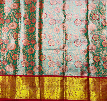 Rama Green Shade Vegan Silk Kids Pattu Pavadai with Contrast border for age 2 to 5