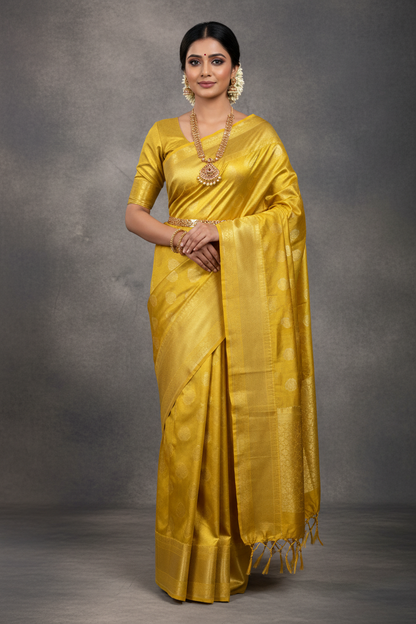 Fancy Tissue Saree Golden Colour with Self Colour Border