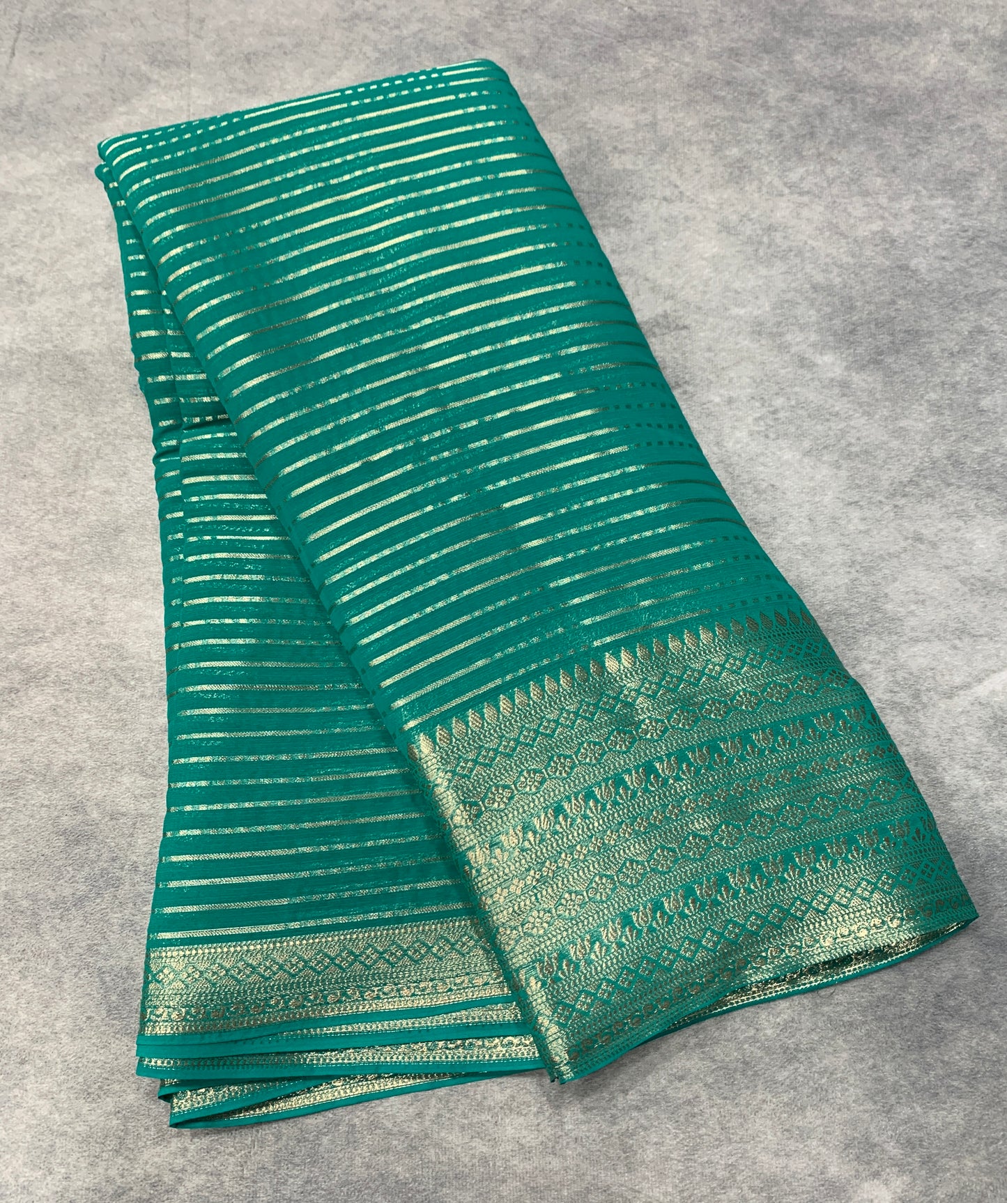 Georgette Saree Rama Green Colour with Sliver Floral Design Border