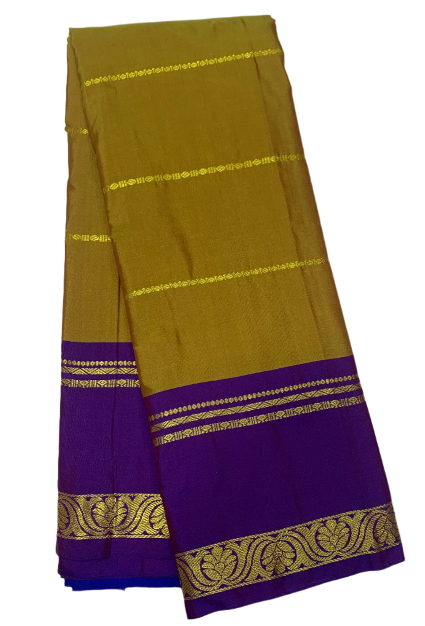 Arani Silk Saree Golden Colour with Big Violet Border