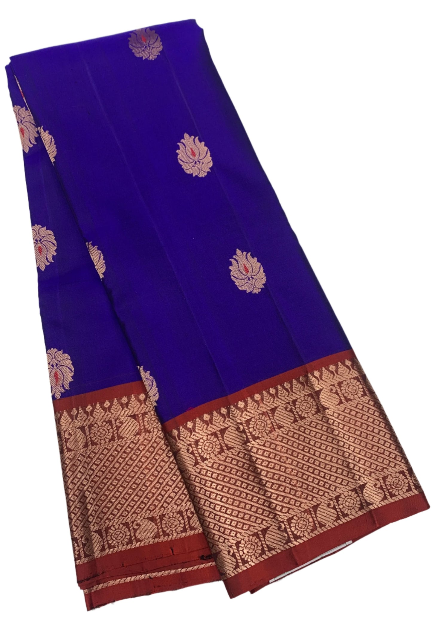 Pure Kanchipuram Silk Saree Blue Colour with Brown Border