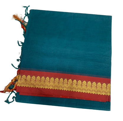 Chettinad Cotton Saree Rama Green Colour with Maroon Border
